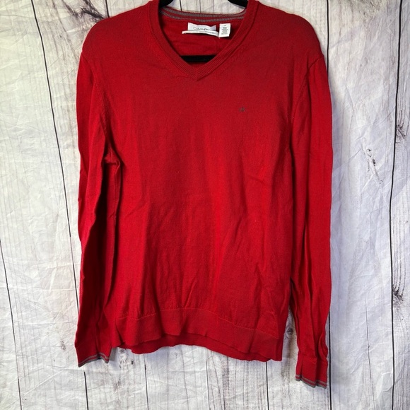 Calvin Klein European Yarn Vneck Long Sleeve Pullover Sweater Large - Picture 1 of 6